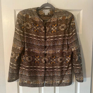 Vintage Women’s Adrianna Pappell Patterned Silk Jacket. Size‎ 10.